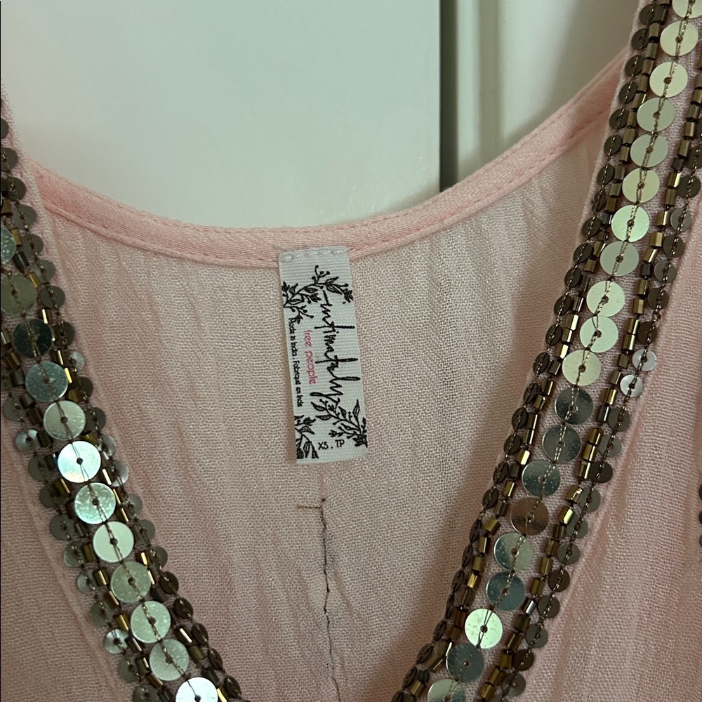 Free People Blush Pink Sequin-Trim V-Neck Tunic size xs - Picture 4 of 5